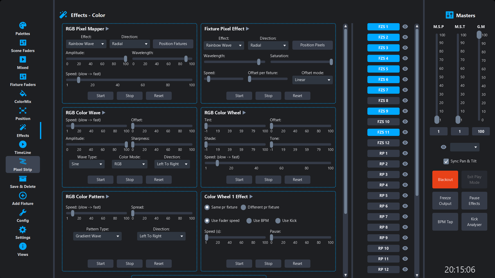 Chase, color and gobo effects in Simple DMX Controller